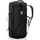 Haimont Duffle Backpack for Men Women, Convertible Travel Duffel Bag Backpack with Shoes Compartment, Heavy Duty Weekender Bags for Sports Gym, Traveling, Camping, Water-resistant, 60L, Black