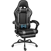 ErgoDesign Gaming Chair with Footrest and Massage Lumbar Support, Height Adjustable Game Chair, Video Gaming Chair for Gaming Room, Living Room and Office - Black/Grey