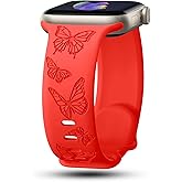 IKANFI Butterfly Engraved Bands Compatible with Apple Watch Band 41mm 40mm 38mm 49mm 46mm 49mm 46mm 45mm 44mm 42mm Women, Silicone Sport Strap for iWatch Series SE 10 9 8 7 6 5 4 3 2 1 SE Ultra