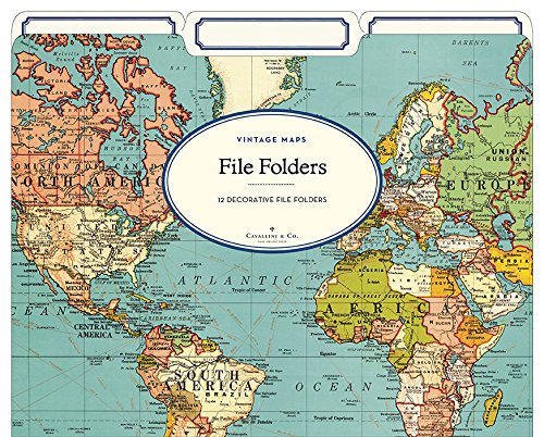 Cavallini Papers & Co. World Map 2 Heavyweight File Folders (Set of 12)