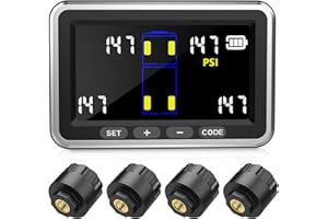 Tyona Truck/RV Tire Pressure Monitoring System, (0-199PSI) TS10 Trailer High Pressure TPMS with 4 Sensors, Color Display 6 Alert Modes, Signal Booster,Fifth Wheel, for RV Trailer Truck (4 Sensors)