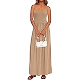 PRETTYGARDEN Womens Spaghetti Strap Maxi Dresses Sleeveless Summer Dress Long Casual Knit Flowy Beach Sundresses with Pockets