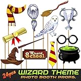 24pc Magical Wizard School Photo Booth Props for Children Birthday Party, Dress Up Novelty Decorations