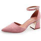 BCTEX COLL Womens Pointed Toe Pumps Shoes Ankle Strap Chunky Low Heels Metal Lined Sandals Designed for Women