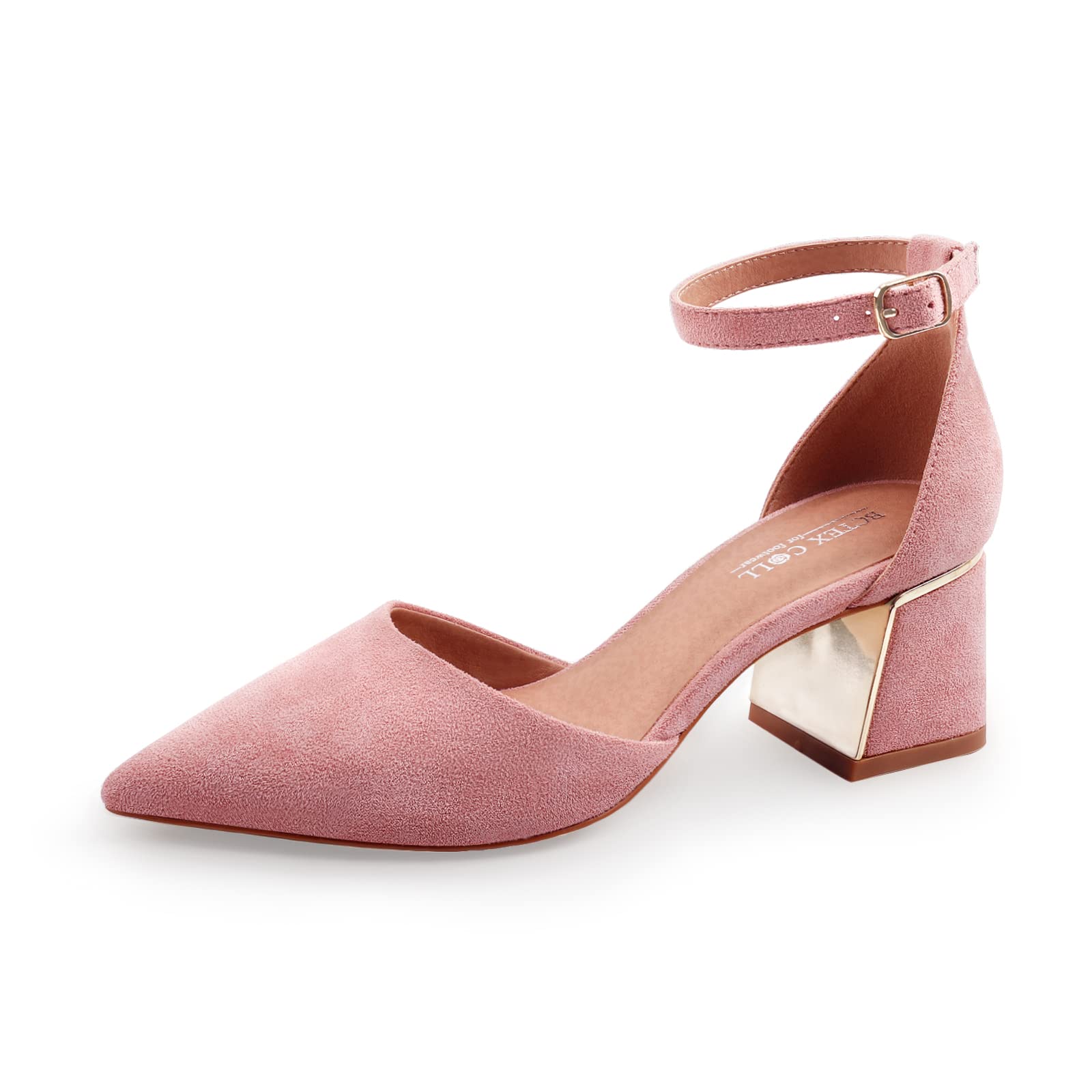 Photo 1 of BCTEX COLL Womens Pointed Toe Pumps Shoes Ankle Strap Chunky Low Heels Metal Lined Sandals Designed for Women(pi9) Pink