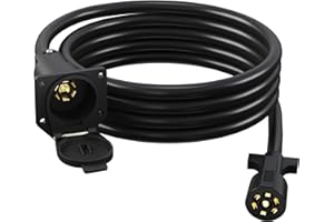 7 Way Trailer Extension Cord 15 Ft, 7 Pin Inline Wiring Harness Connector Plug & Dust Cover, Heavy Duty Waterproof for RV Tru