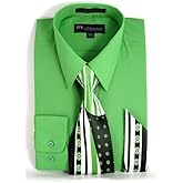 Milano Moda Men's Long Sleeve Dress Shirt With Matching Tie And Handkie SG21A-AppleGreen-18-18 1/2-34-35