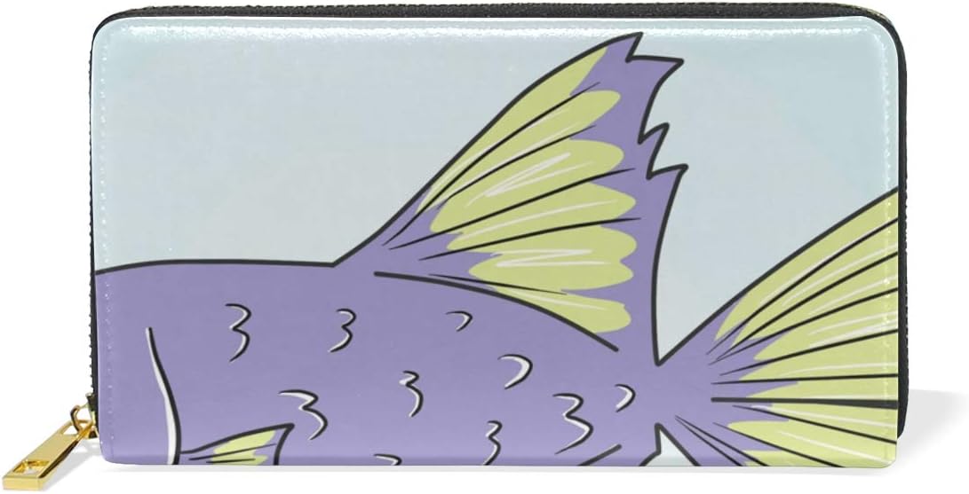 Betta Fish Genuine Leather Wallet Case Credit Card Holder Travel Purse with Zipper Pocket for Women