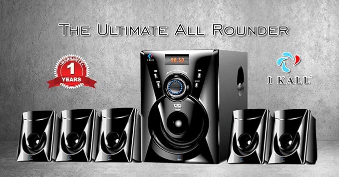 IKALL TA-111 Portable Home Audio Speaker with USB Port and Aux Cable (5000 Watts PMPO, Black)