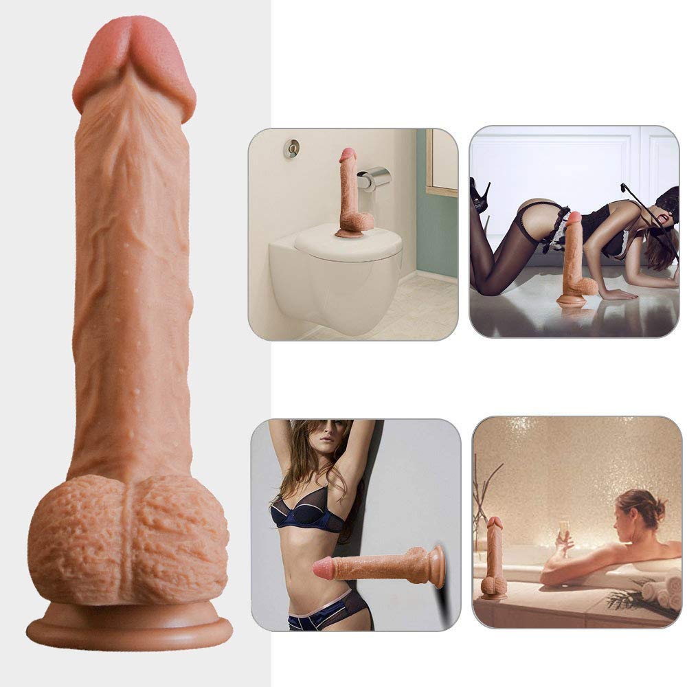 Realistischer Dildo mit Starkem Saugnapf,Lnabni weichen Zwei Layer Silikon Dilos Sexspielzeug mit prallen Hoden,Perfekter Analdildo,Real Dong Anal Plug Penis Nachbildung ,21.5cm