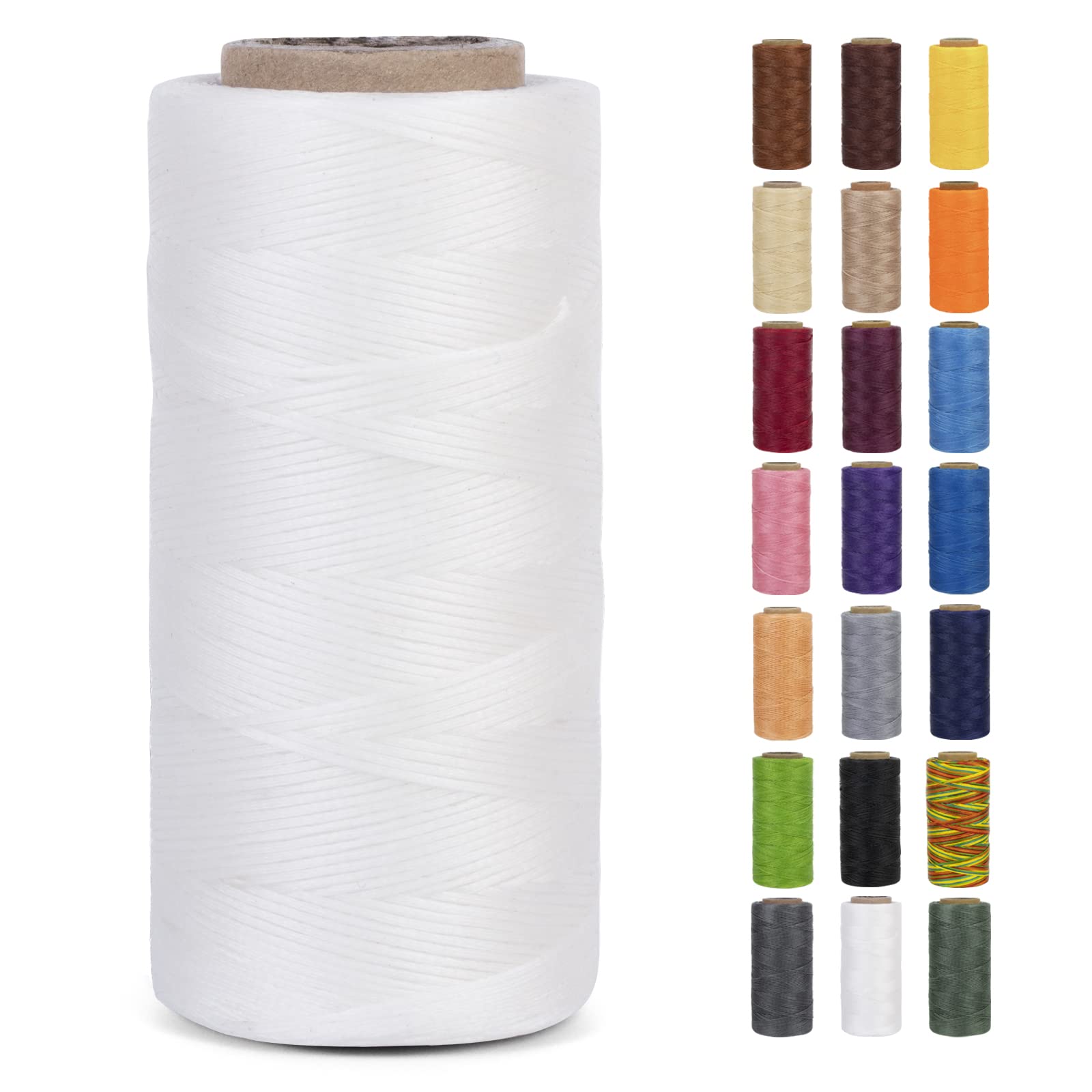 LEREATI Waxed Thread, 284 Yards 150D 0.8mm Leather Sewing Thread Flat Waxed Cord, Leather Repair Weave String for Leather Stitching Sewing, Bookbinding, Bracelets, DIY Crafts (White)