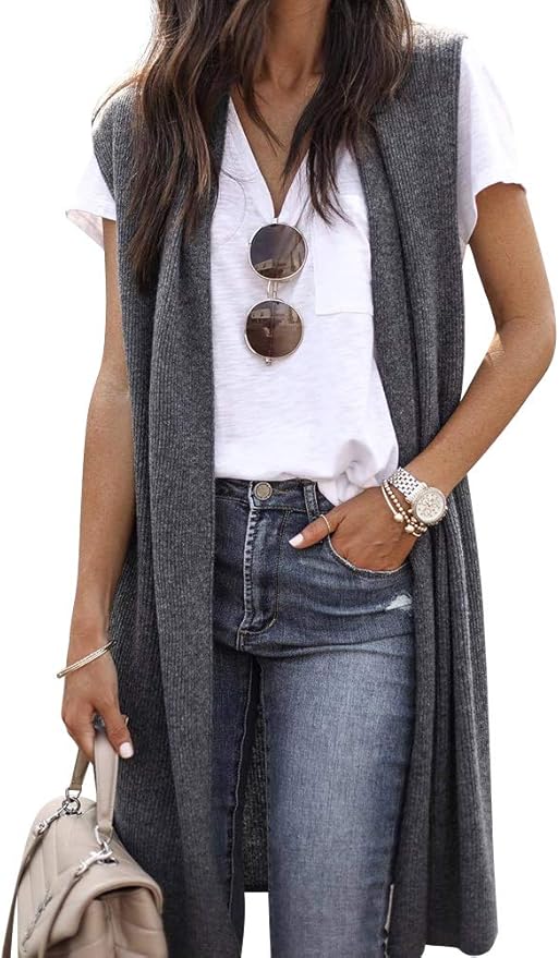 ZXZY Women Casual Sleeveless Open Front Tunic Vest Long Cardigan Tops