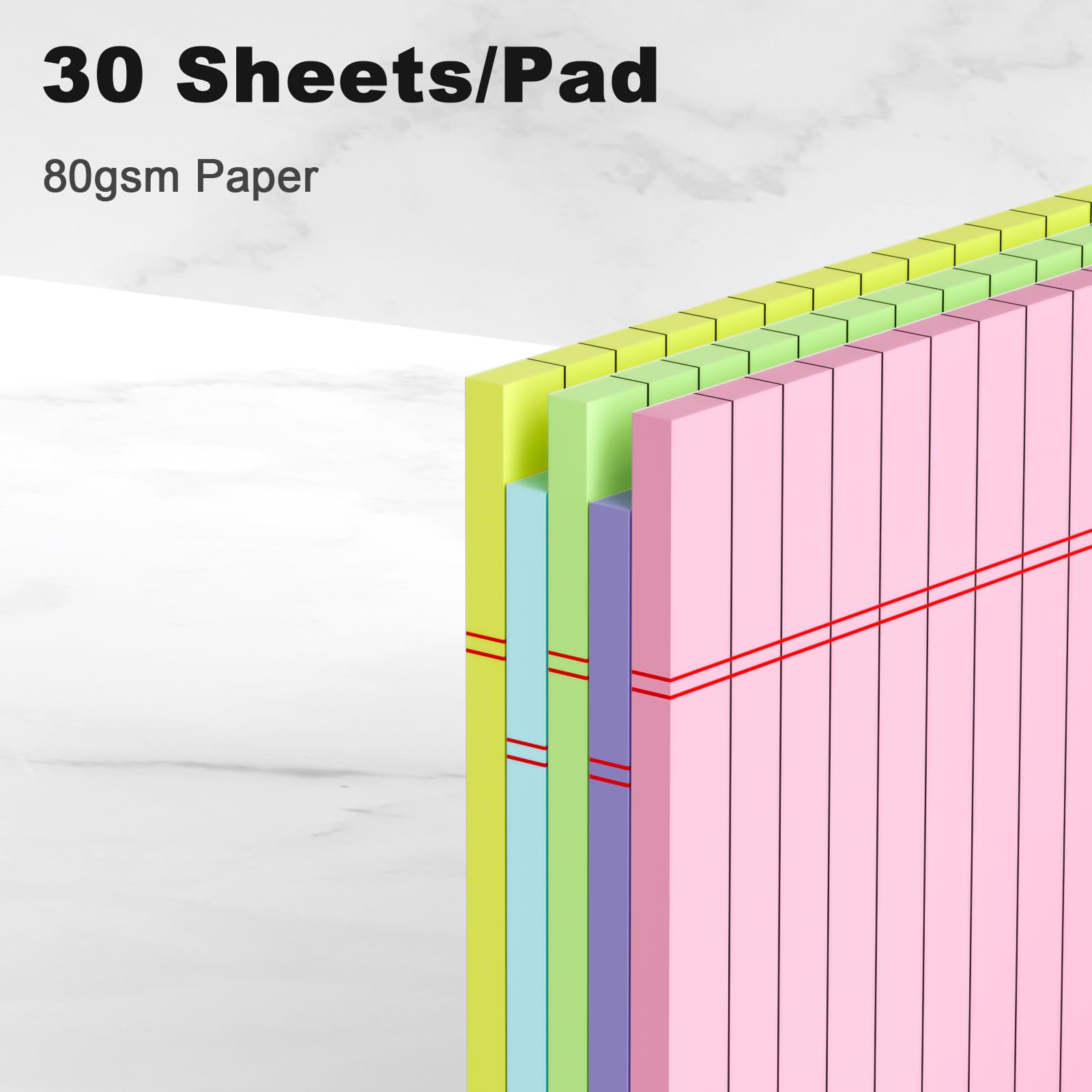 5pcs Colored Note Pads 5x8 College Ruled Small Legal Pads Paper Notepads 5 Pack Study Back Writing Pads 5 x 8 Paper Pads Perforated Narrow Ruled Pads of Paper 30 Sheets/Pack