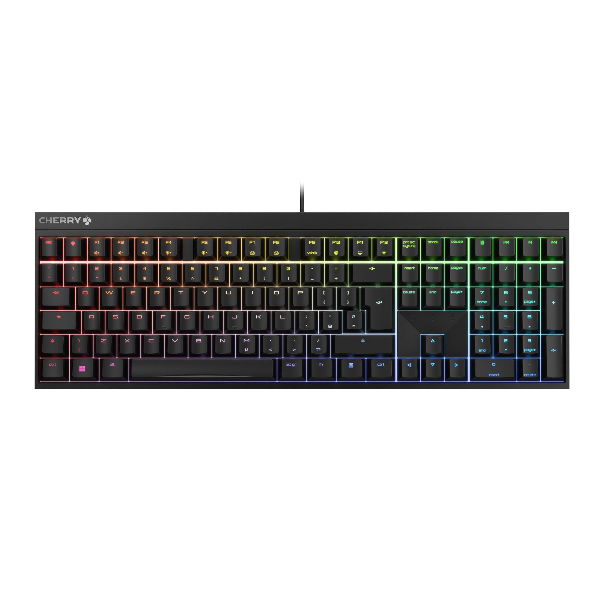 CHERRY MX 2.0S, Mechanical Gaming Keyboard with RGB Lighting, UK Layout (QWERTY), Wired, Designed in Germany, MX RED Switches, Black