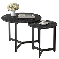 Wolawu Coffee Table Black Round Nesting Table for