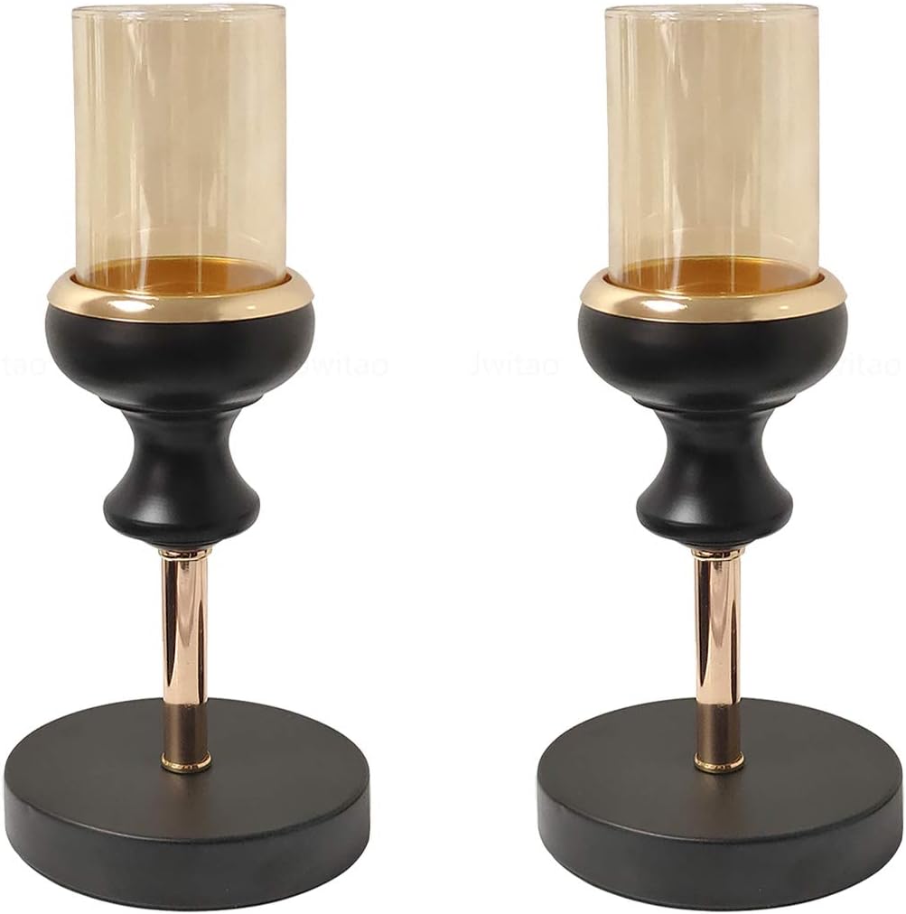 Jwitao Small Black Candle Holders, Windproof Hurricane Candle Holder Indoor & Outdoors 9": Kitchen & Dining
