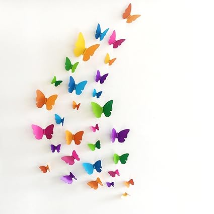 JAAMSO ROYALS Multicolor 3D Butterflies Wall Sticker 1 Combo of 19 Piece (PVC Vinyl, 21 cm x 29.7 cm, 3D Stickers), H1-007