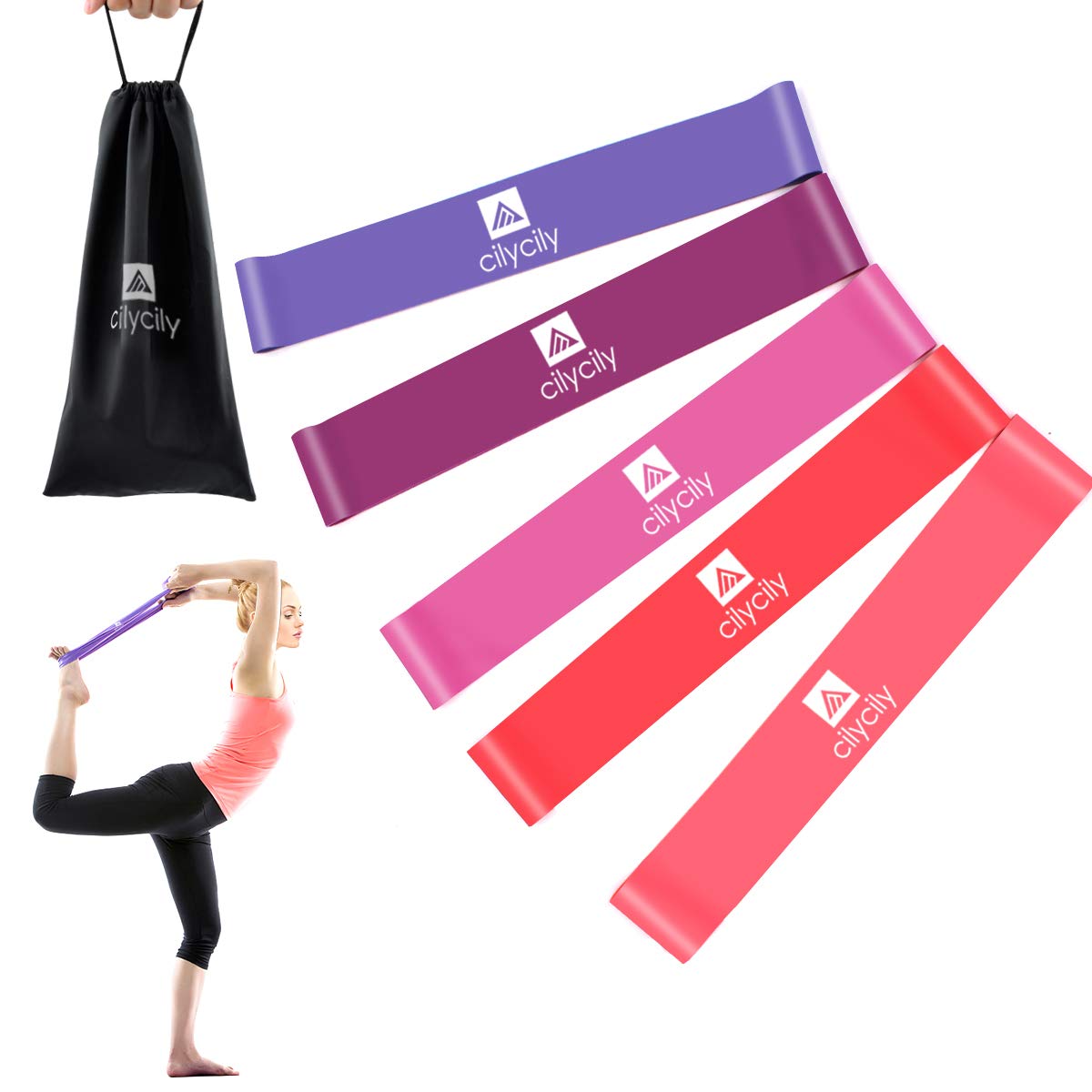 Resistance Loop Bands Set of 5 - Fitness Exercise Band for Legs and Glutes - Perfect Home Gym Workout Bands for Yoga Crossfit Fitness Strength Physical Therapy Recovery with Carry Bag