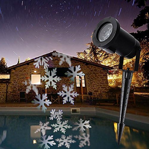 AlphaMY Waterproof Indoor Outdoor Automatically LED Moving White Snowflake Spotlight Lamp Halloween Christmas Holiday Decor Garden Landscape Decoration Projector Light