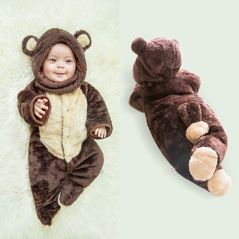 mikistory Newborn Sets Unisex Baby Outfits Jumpsuit Infant Winter Romper Baby Bodysuit Onesie Brown 16-24Months
