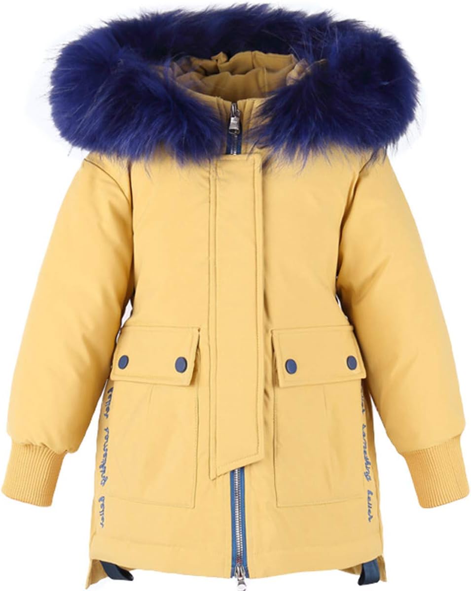 Boys Girls Winter Down Coats Thickened Warm Mid-Long Puffer Parka Jacket With Fur Hood