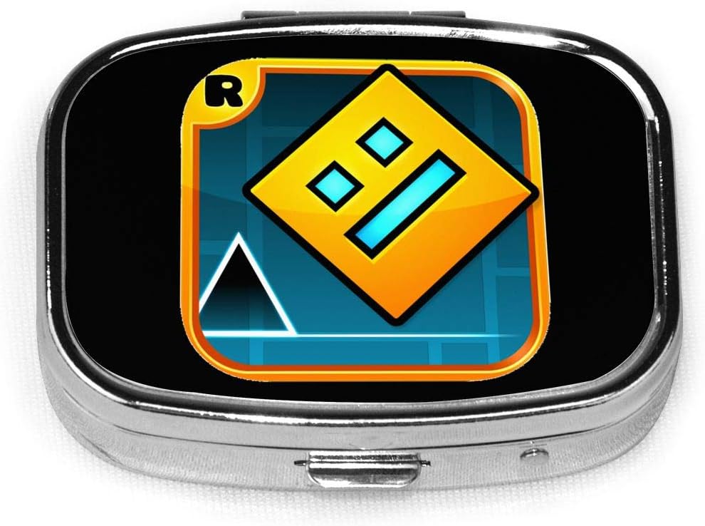NOT Geometry Dash Square Pill Box Decorative Metal Medicine Vitamin Organizer Unique Storage Box