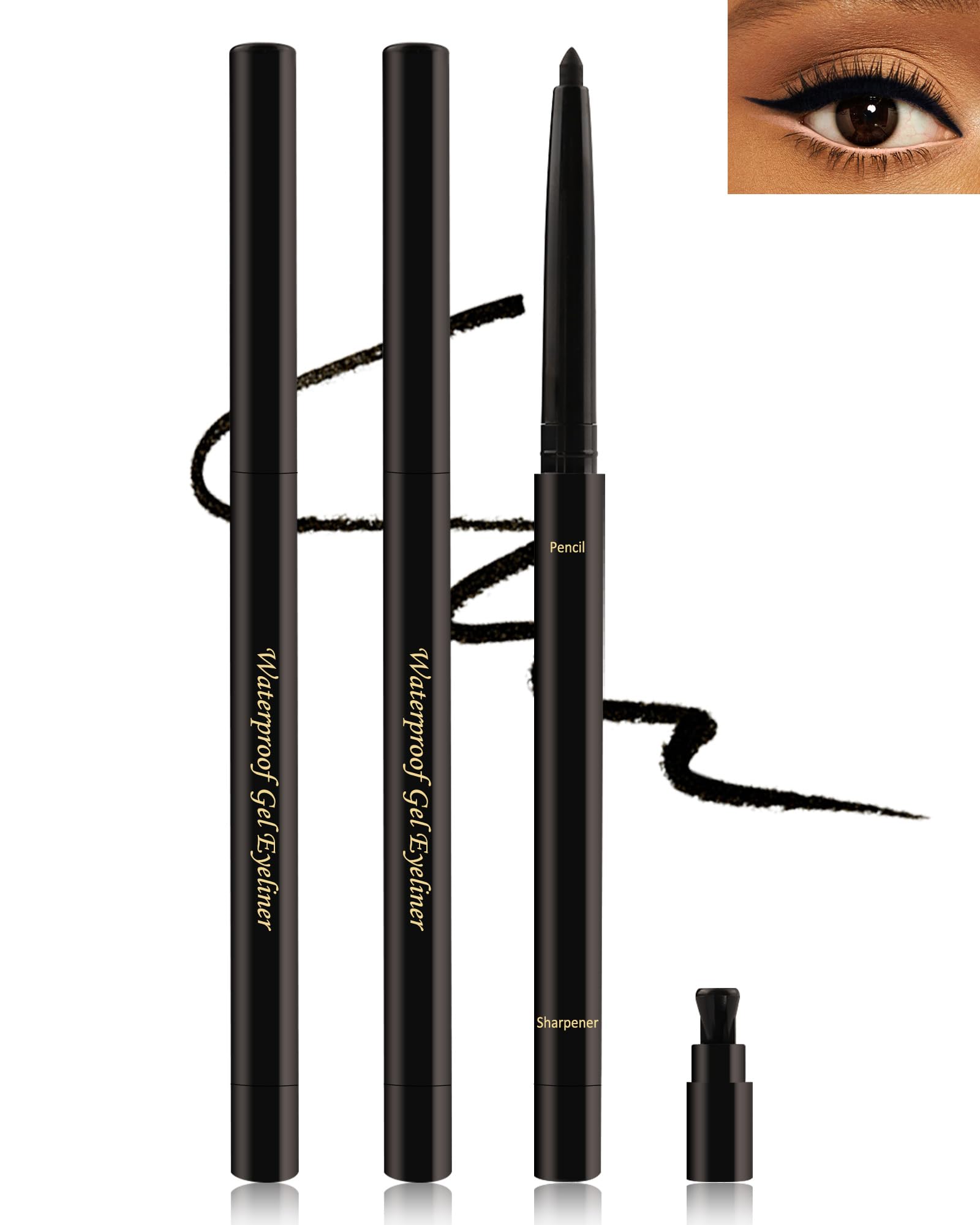 Black Gel Eyeliner for Older Women, Waterproof Smudge-Proof Retractable Eyeliner Pencil, Long Lasting,Matte Smooth Eye Liner Waterline with Sharpener, Eyeliners for Mature Women Sensitive Eyes-2Pcs
