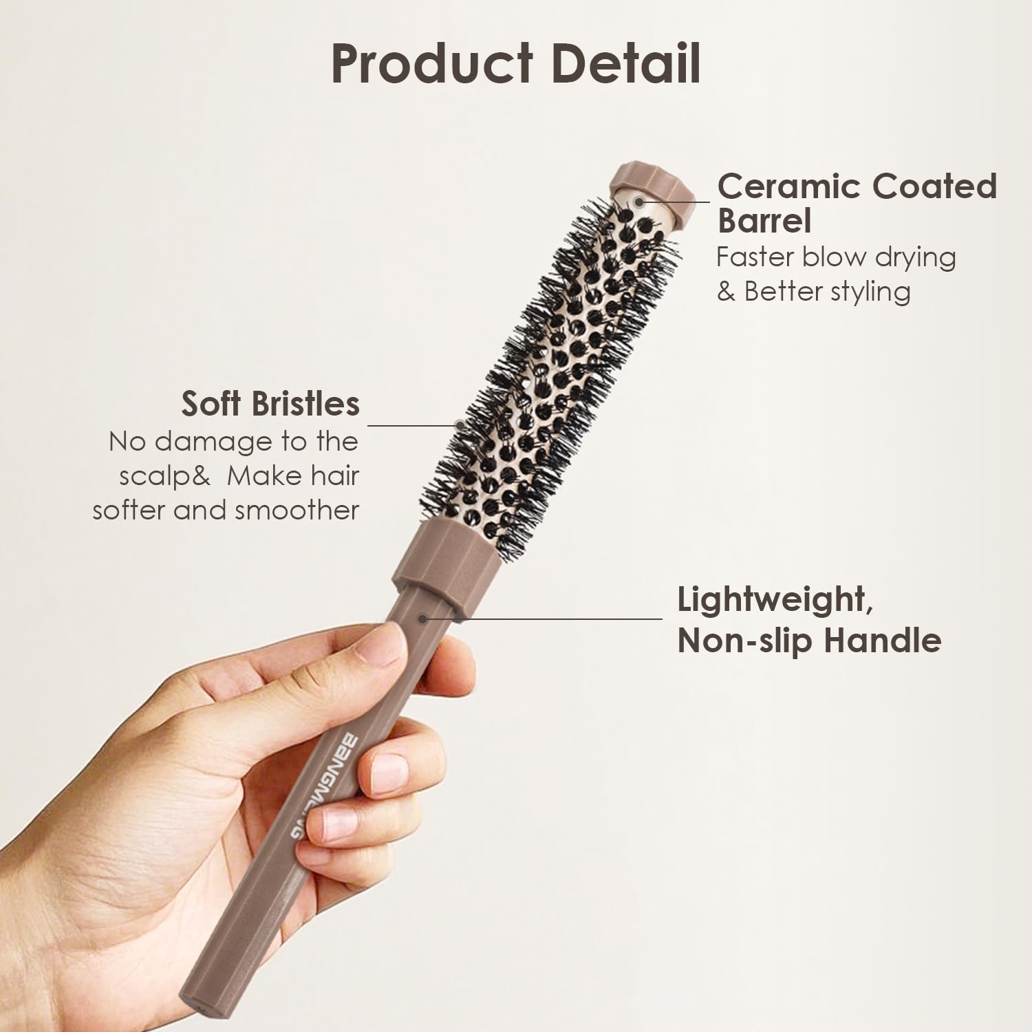 3 Pieces Small Round Brush Set, 3/7 1/2 5/8 Inch Barrel HairBrush for Blow Drying, Soft Bristles Style Volumize Hair Brush for Women Men Short Hair, Bangs, Roots, Curling, Straight