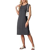 Summer Dresses for Women Round Neck Casual Loose Sleeveless Split Wrinkle-Free 2025 Midi Dress with Pockets