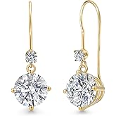 Gem Stone King 4.13 Cttw Lab Grown Diamond Dangle Earrings for Women | 14K Yellow Gold | Round Center Diamond 2.00 Ct | IGI Certified | E-F Color | VS1-VS2 Clarity
