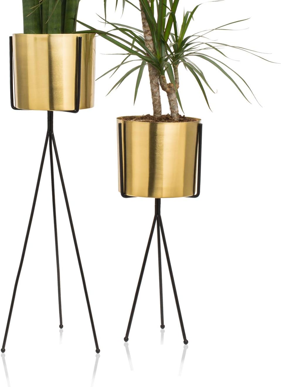 Set of 2 Modern Brass Gold Planter with Metal Plant Stand 7 Inch