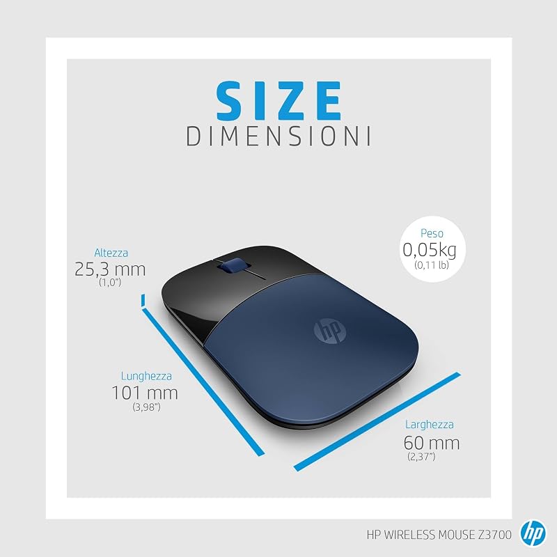 Z3700 Mouse Wireless, Sensore Preciso, Tecnologia LED Blue, 1200 DPI, 3 Pulsanti, Rotella Scorrimento, Ricevitore USB Wireless 2.4 GHz Incluso, Design Pratico e Confortevole, Oro