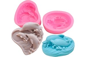 JAPLEED 2Pcs Soap Molds Dolphin Silicone Molds 3D Sea Dolphin Shape Soap Candle Wax Mould Marine Epoxy Resin Casting Polymer Clay Art Craft Making Chocolate Fondant Cake Baking Mould Home Wedding Gift Decor