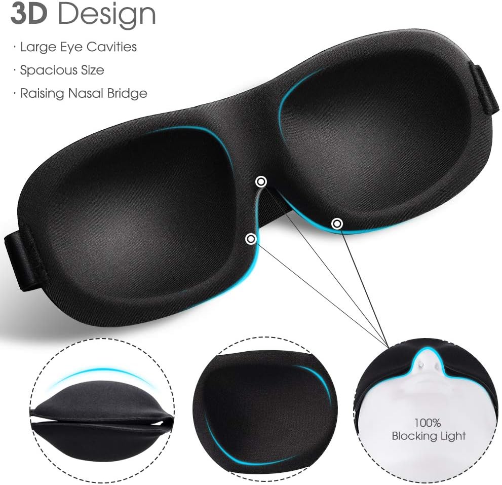 PrettyCare Sleep Mask 2 Pack,Eye Mask for Sleeping - 3D Contoured Sleeping Mask 100% Blackout - Blindfold Airplane with Ear Plugs, Night Masks with Travel Bag: Health & Personal Care