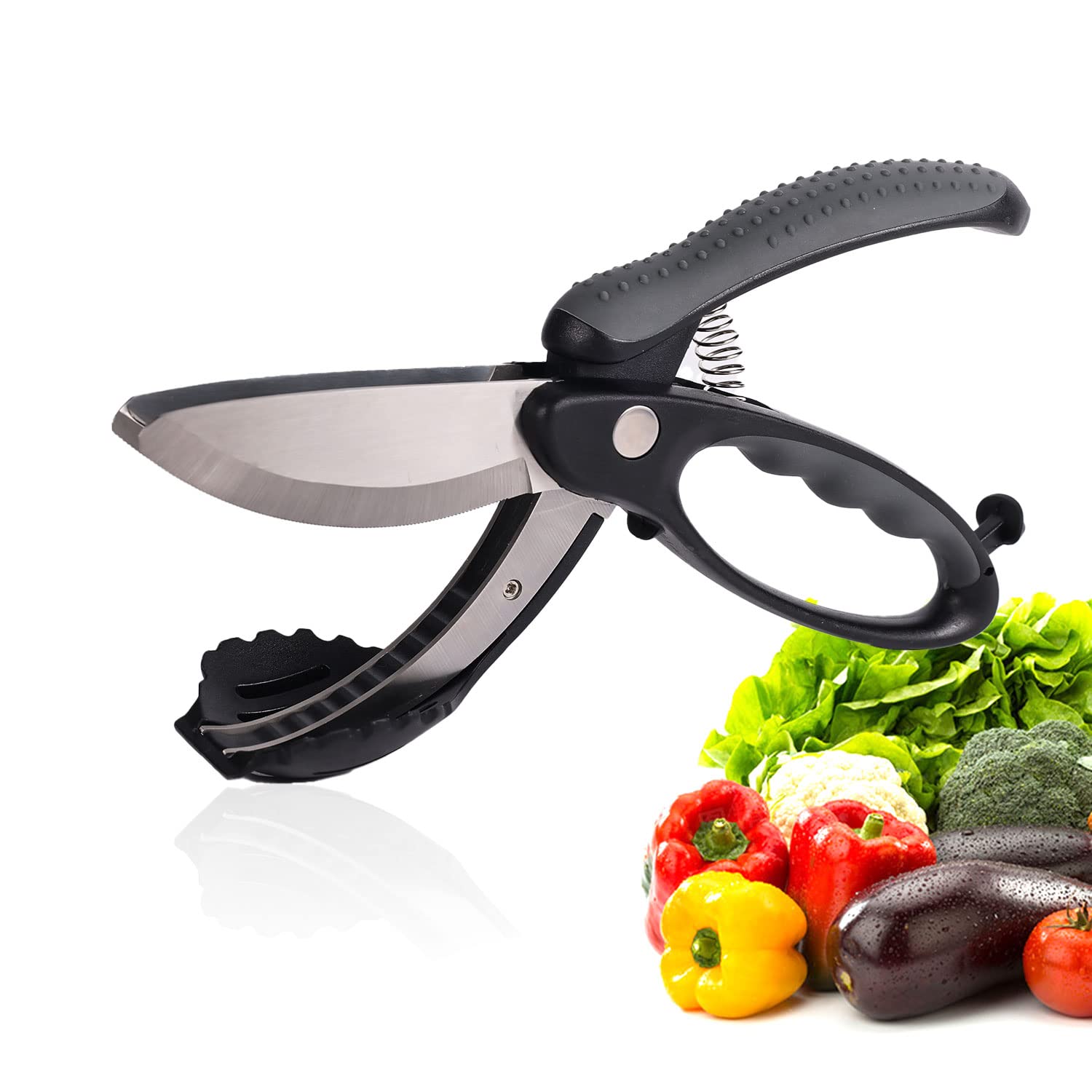 TOYMIS Heavy Duty Stainless Steel Salad Scissors, Multifunctional Kitchen Scissors with Micro-Serrated Edges, Black