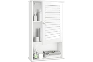 Tangkula Medicine Cabinet, Wall Mounted Bathroom Cabinet Single Door Wooden Bathroom Wall Cabinet with Adjustable Shelf