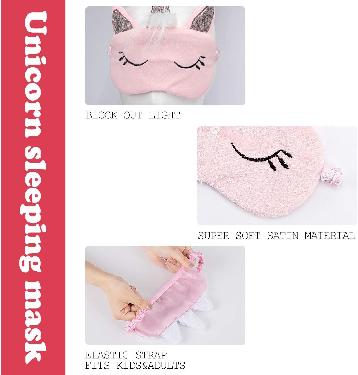 Biubee 6 Pack Soft Plush Unicorn Sleeping Mask- Cute Unicorn Horn Blindfold Eye Cover for Women Girls Kids Travel Nap Night Sleeping: Health & Personal Care