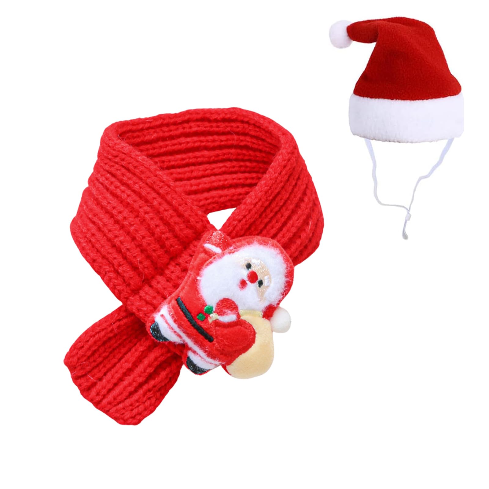 BT Bear 2 PCS Christmas Pet Scarf with Christmas Hat Set,Dog Knitted Scarf Puppy Cat Christmas Costume Pet Scarves Holiday Dress Up for Cats Small Dogs (Red,S)