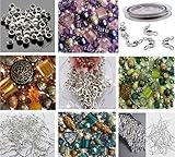 Approx X 400 Jewelry Making Beads Mix Starter Kit for Beginners in Purple Gold & Green Jewelry Findings