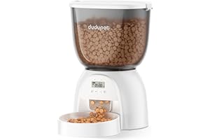 DUDUPET 5L/21 Cup Automatic Cat Feeder, Timed Cat Dry Food Dispenser, Automatic Pet Feeders Dual Power Supply, 6 Meal Programmable 1-20 Portion Cats Feeder, Auto Dog Feeders,Pet Food Dispenser for Cats, Puppy