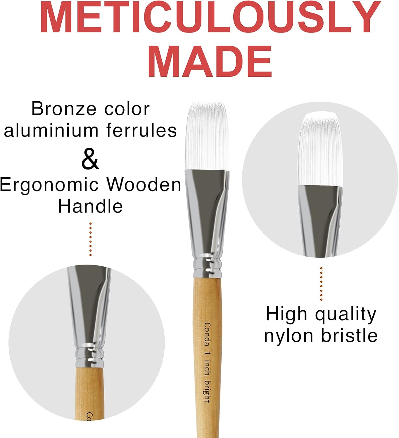 CONDA Paint Brushes Set of 24 Different Shapes Ergonomic Professional Wood Handles with Organizing Case for Acrylic Oil Watercolor, Rock Painting