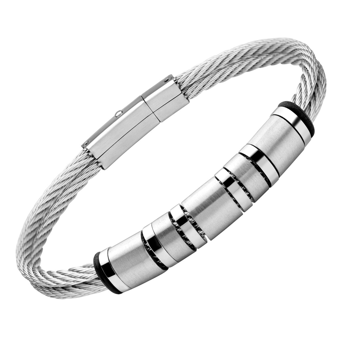 555Jewelry Elegant Stainless Steel Dual Row Twisted Cable Bracelet for Men, Flexible Twisted Metal Bracelet, Mens Wrist Bracelets, Cool Bracelets for Men, 8.25 Inch, Silver โ image 1