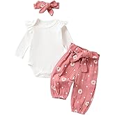 allshope Newborn Baby Girl Fall Outfit Romper Long Sleeve Crewneck Floral Print Jumpsuit Bodysuit Pants Infant Clothes