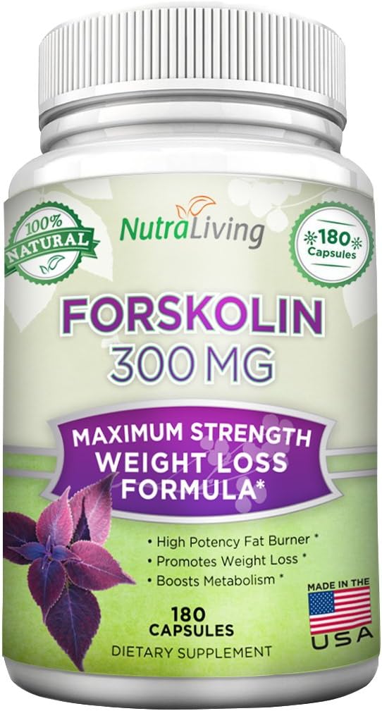 180 Capsules - Pure Forskolin with 40% Standardized Extract, 300 mg per Diet Pill - 100 Coleus Forskohlii Root Fuel for Weight Loss - Belly Buster - Lose Fat Fast - Slim + Tones - Ignites Metabolism