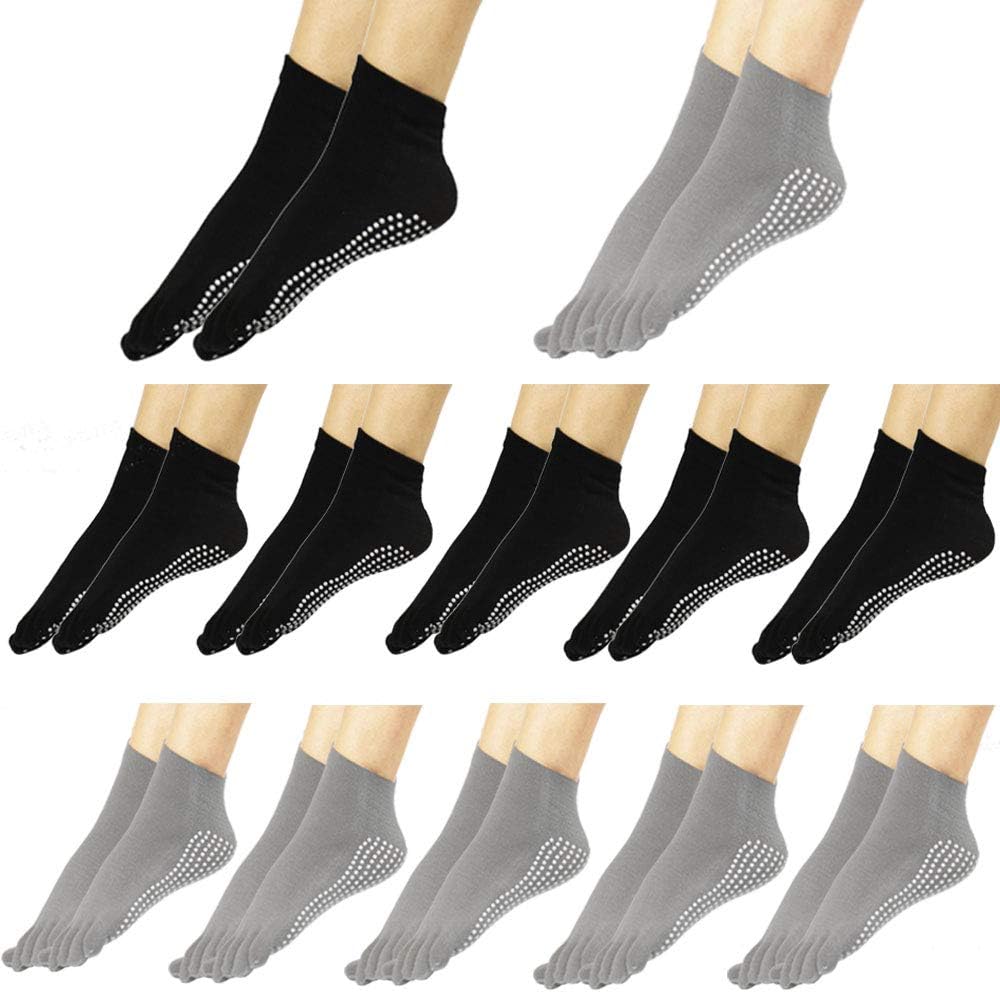 Canflo Non Slip Socks - 12 Pairs Non Slip Skid Socks with Grips, Pilates Socks, For Yoga, Hospital, Ballet, Dance, One Medium Size 5-10 For Women