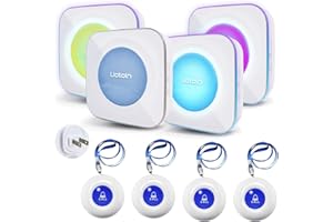 LIOTOIN Caregiver Pager Wireless Call Button Call Bell Alert Button Nurse Alert System for Elderly/Patients/Disabled Call Light System 600+ft Operating Range (with Color Light Flashing Reminder) ﻿
