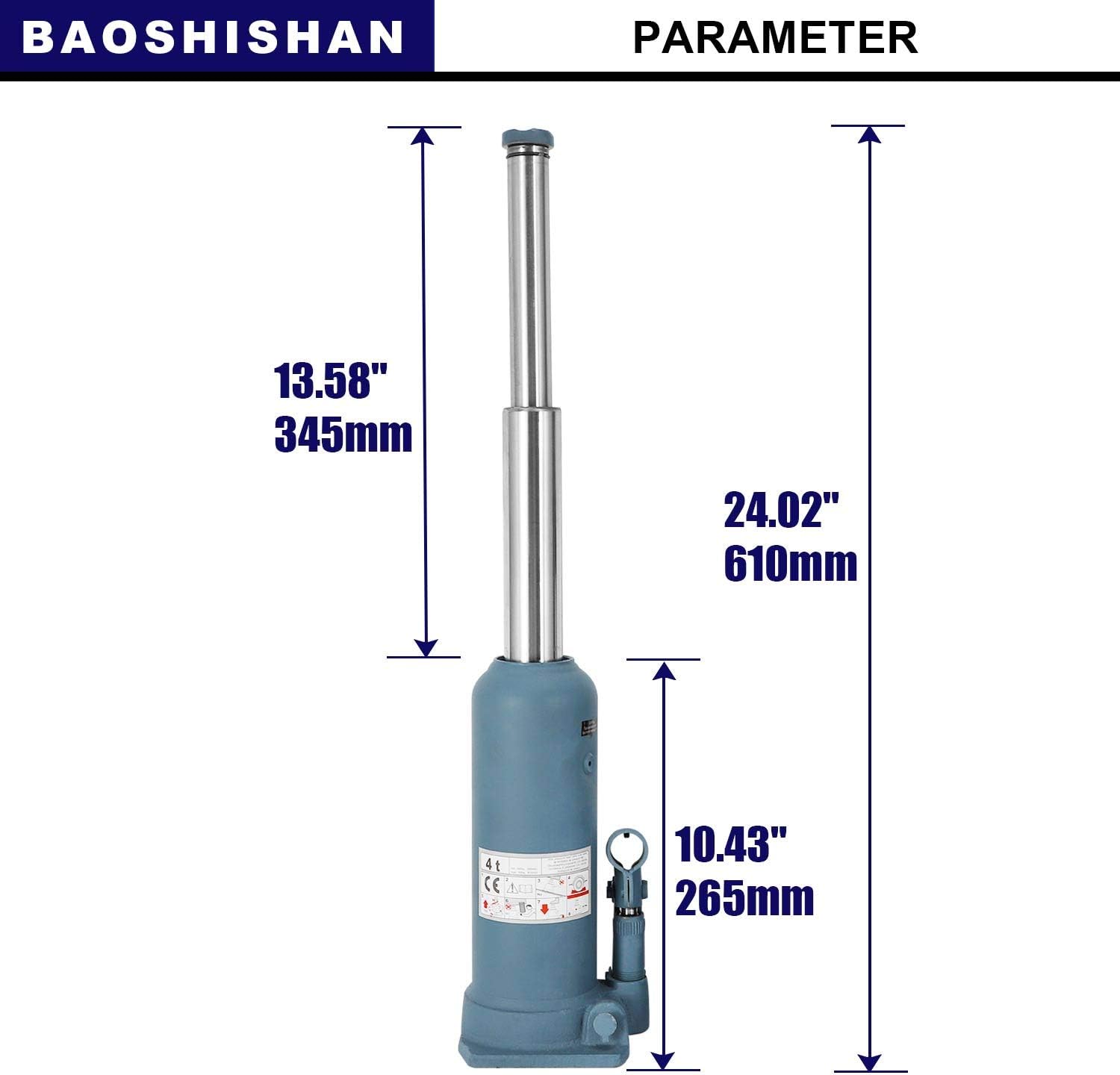 BAOSHISHAN 4 Ton Double Ram Bottle Jack High Lift Hydraulic Jack 10-5/8" to 24-1/8" Lifting Range: Home Improvement