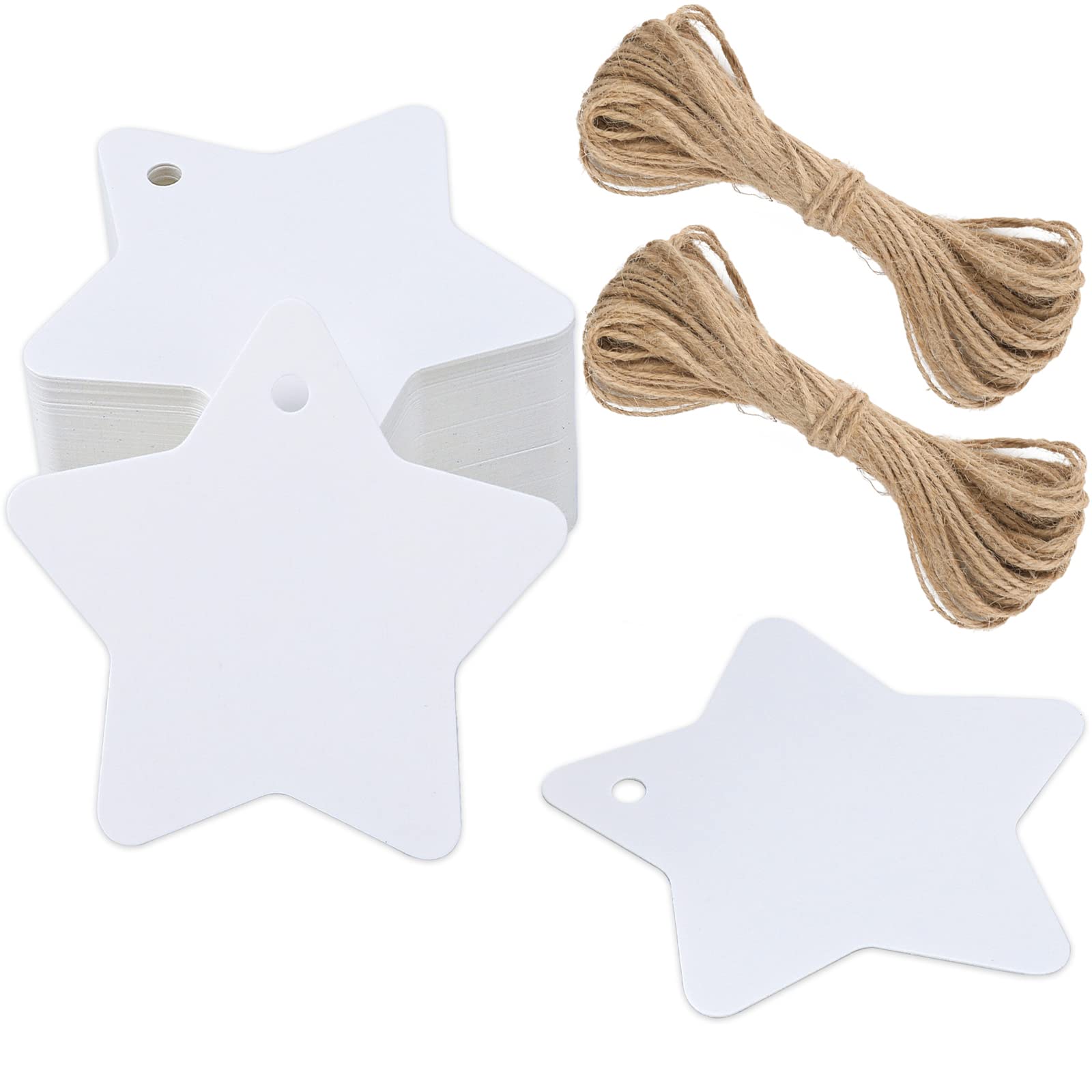 G2PLUS Christmas Star Gift Tags: 100PCS White Xmas Wrapping Labels for Presents, 6cm Gift Tags with String for Presents Wrapping, Decorating
