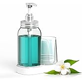 Luvan Mouthwash Dispenser for Bathroom, 25oz Mouthwash Pump Bottle with Cup Holder, Refillable Clear Blue Mouth Wash Container for All Age Groups, Large Capacity Bathroom Mouthwash Holder Set