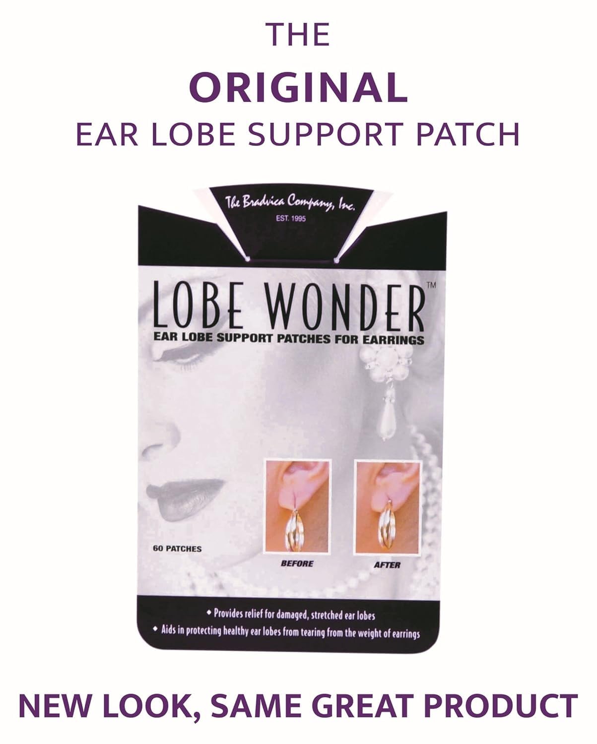 Lobe Wonder - The ORIGINAL Ear Lobe Support Patch for Pierced Ears - Eliminates the Look of Torn or Stretched Piercings - Protects Healthy Ear Lobes from Tearing - 120 Patches - Clear & Latex-Free